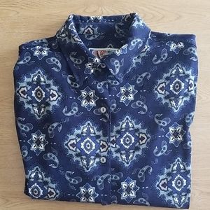 Womens XXL Navy Button Front Patterned Blouse